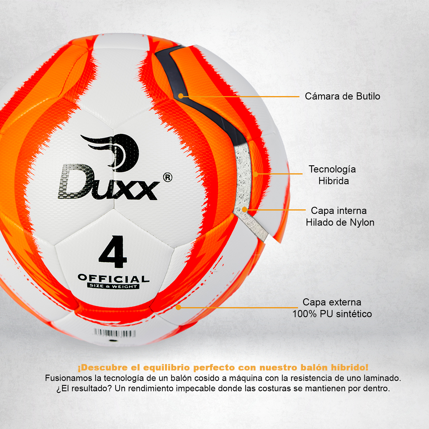 Balón de Fútbol Soccer Duxx Max Hibrido #4 Anaranjado
