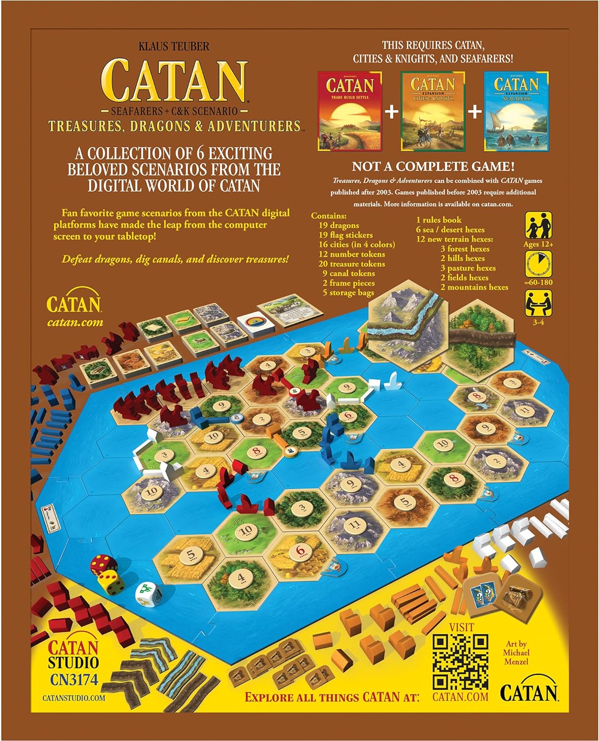 Catan Tesoros, Dragones Y Aventureros Inglés Catan Juego 3 a 4 Jugadores.
