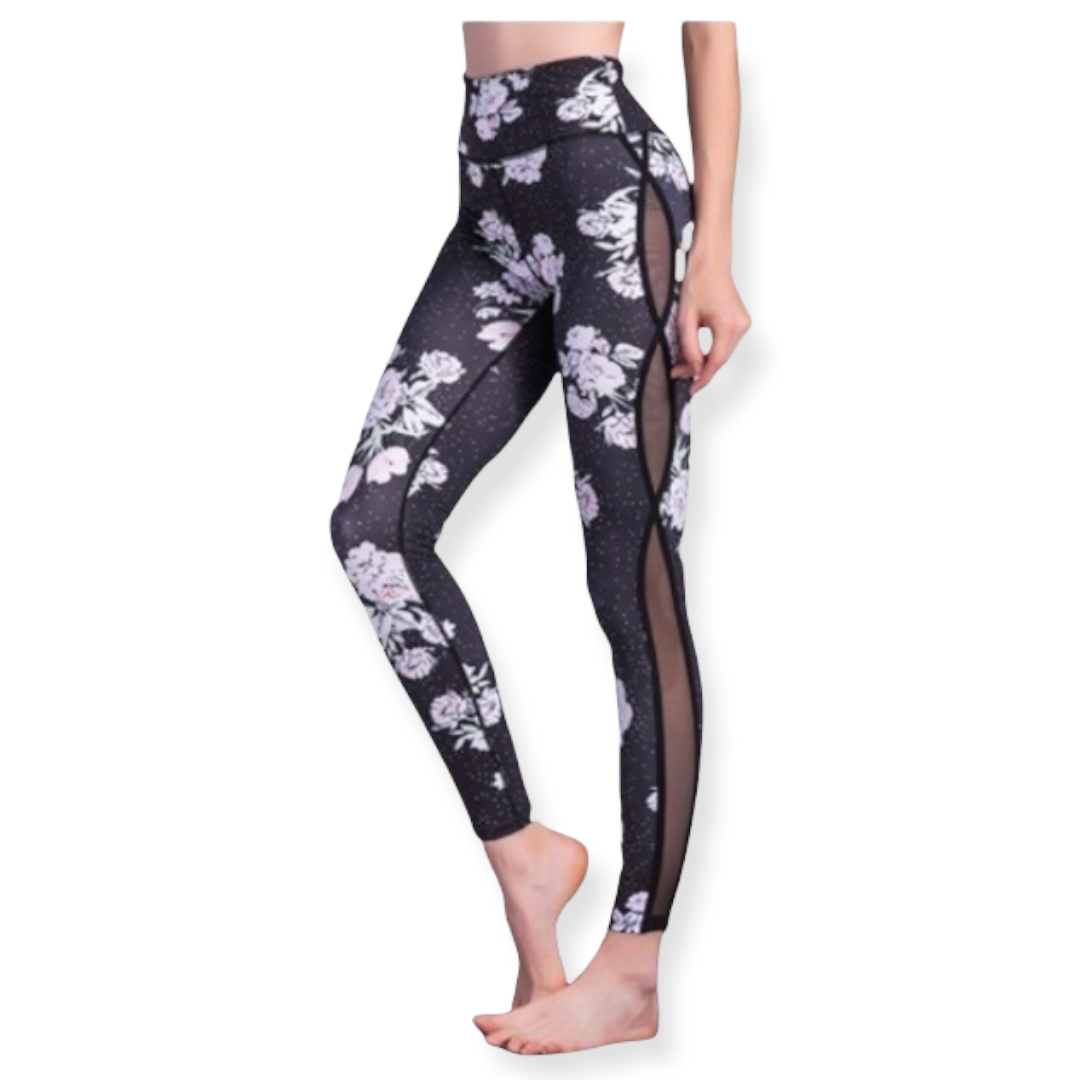 Leggings Deportivos Negro Floreados Yoga Gym YoFit.