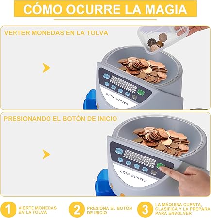 A ZGJF Contador de Monedas, Contadoras de Monedas 7 Tipos de Moneda, Contadora de Monedas con Pantalla LED Digital, Organizador de Monedas Mexicanas para Comercios, Bancos ect.