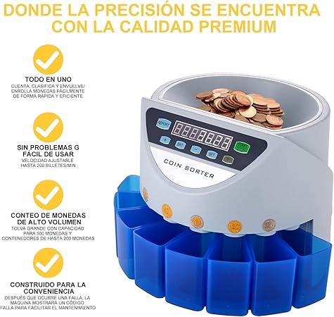 A ZGJF Contador de Monedas, Contadoras de Monedas 7 Tipos de Moneda, Contadora de Monedas con Pantalla LED Digital, Organizador de Monedas Mexicanas para Comercios, Bancos ect.