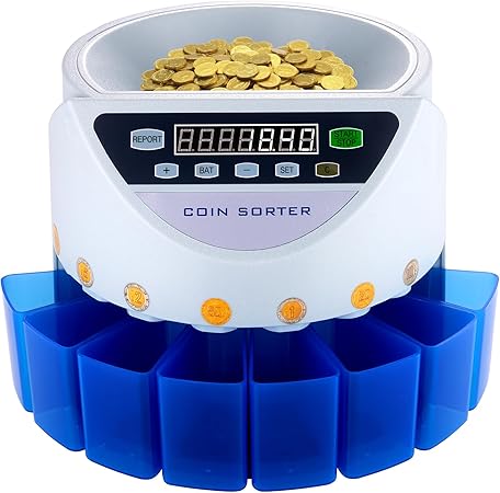 A ZGJF Contador de Monedas, Contadoras de Monedas 7 Tipos de Moneda, Contadora de Monedas con Pantalla LED Digital, Organizador de Monedas Mexicanas para Comercios, Bancos ect.