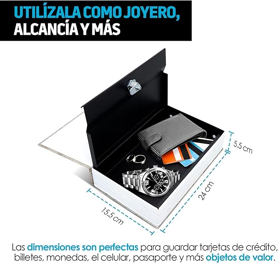 A Redlemon Caja Fuerte en Forma de Libro Falso con Cerradura para Guardar Dinero, Joyas y Más (15.5x24x5.5 cm), Caja de Seguridad para Librero, Hogar y Oficina. Ultra Resistente, Incluye 2 Llaves.
