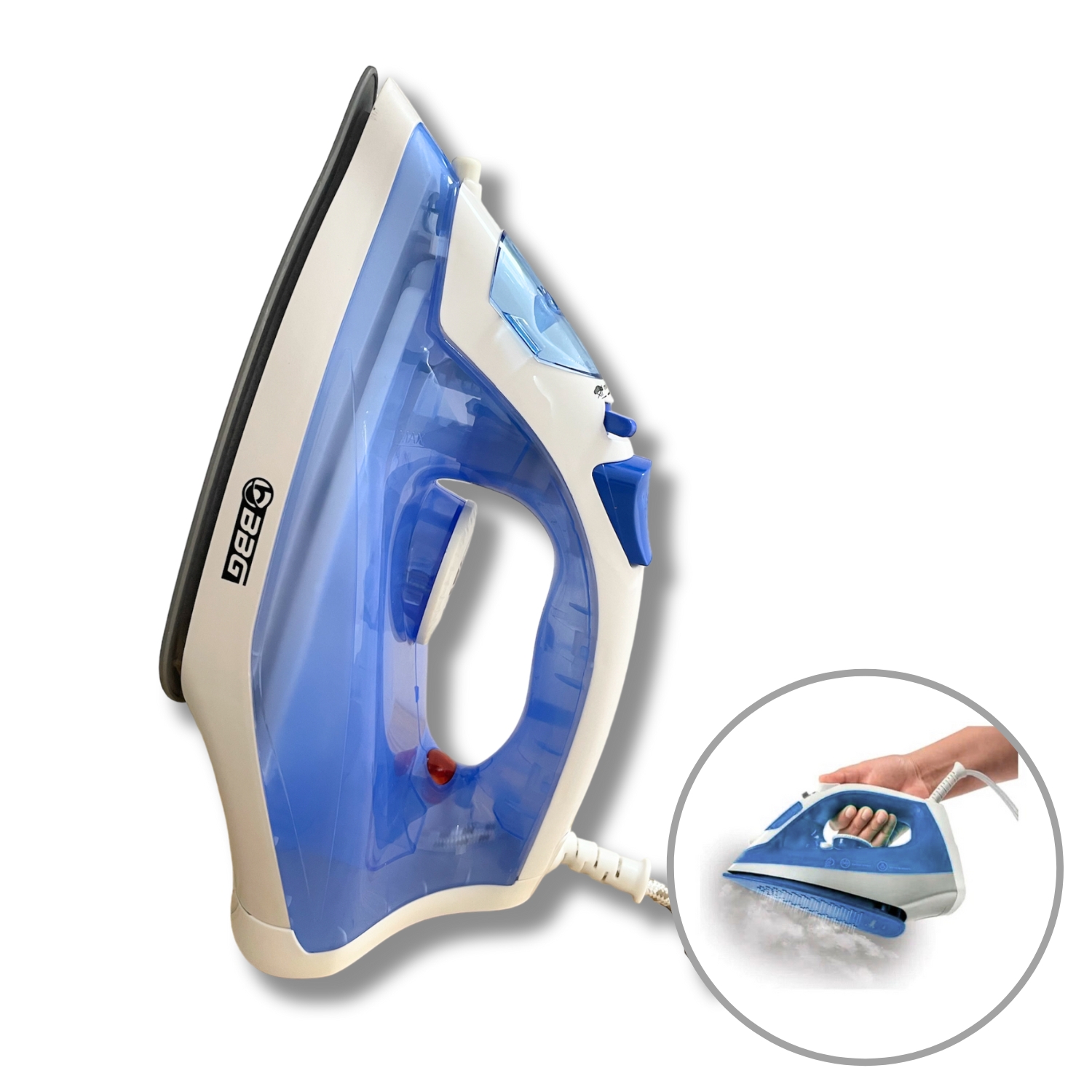 Plancha de Vapor Para Ropa Base Cerámica Azul.