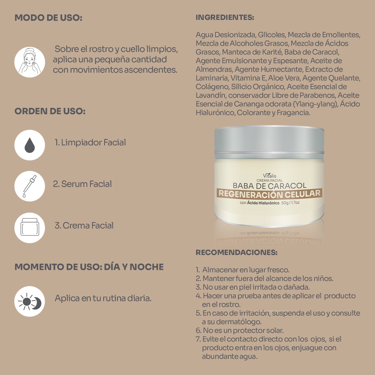 Crema Baba de Caracol Antimanchas Cicatrices Antiarrugas Vitalis