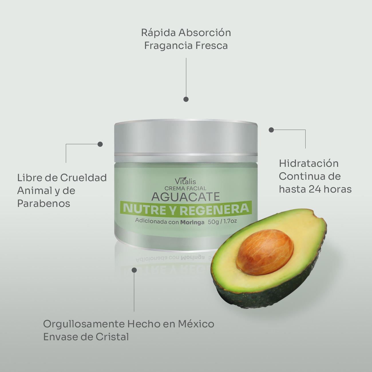 Crema Facial Aguacate y Moringa Hidratación y Antioxidantes Vitalis