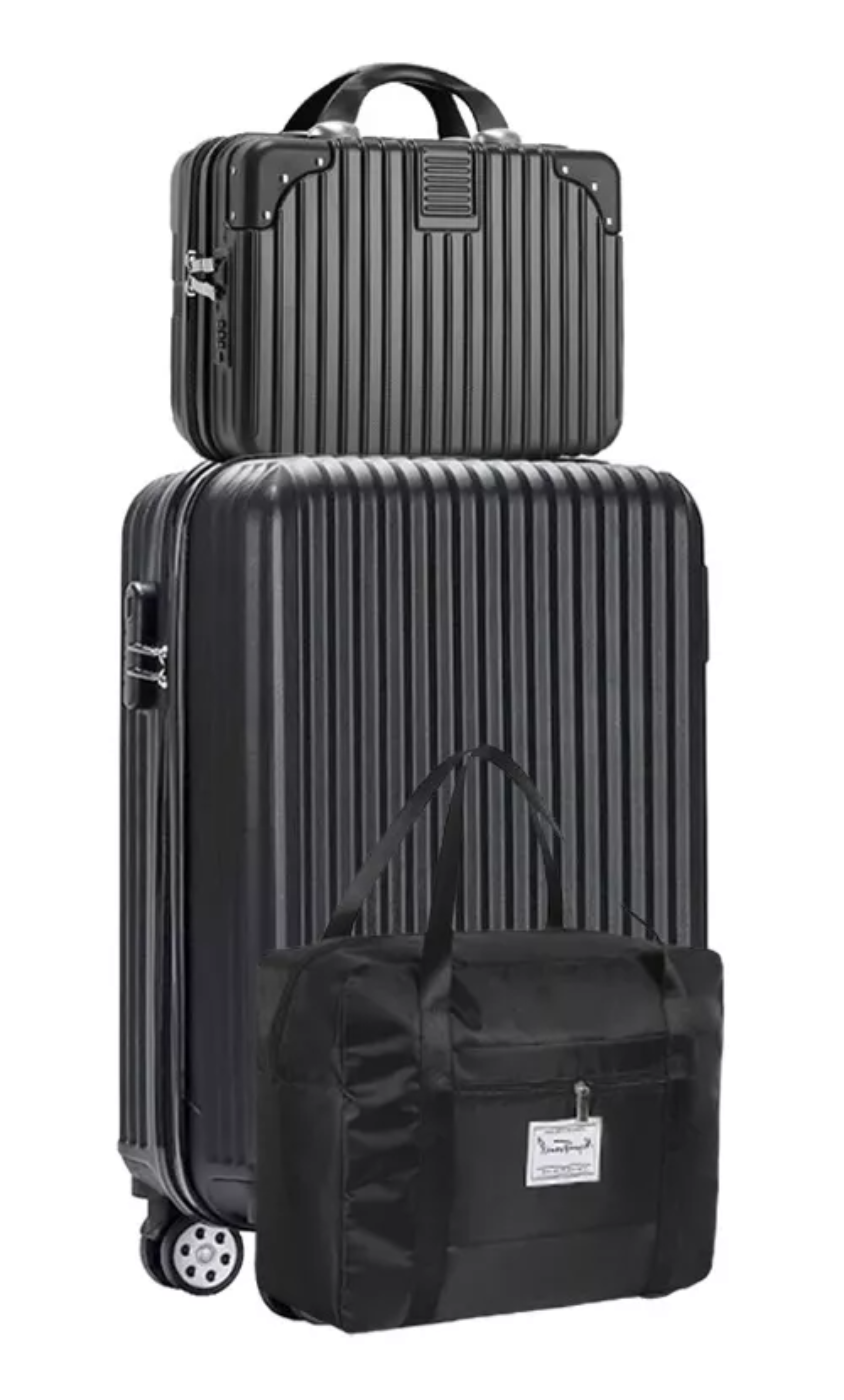 Maleta Mano De Viaje 20in 10kg Rigida 4 Ruedas Negro 3pc.