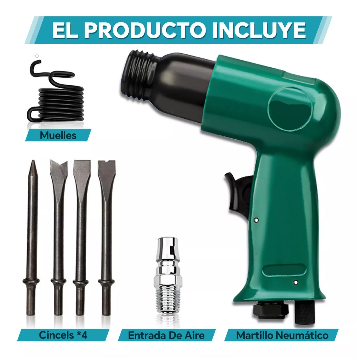 Martillo Neumático Con 4 Cinceles Demoledor Para Ranurar La Superficie