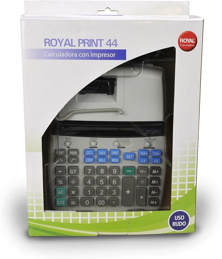 A Royal Print 44, Calculadora con Impresora, 12 digitos, Impresion de Fecha y Hora.