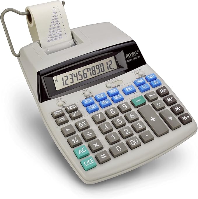 A Royal Print 44, Calculadora con Impresora, 12 digitos, Impresion de Fecha y Hora.