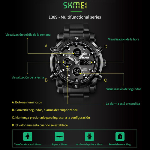 Reloj Elegante Skmei 1389 Triple Hora Acero Inoxidable