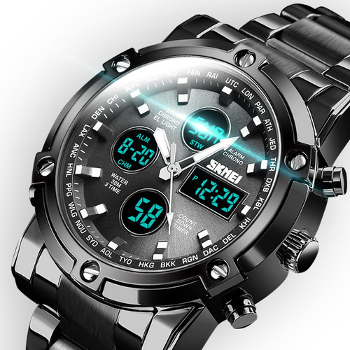 Reloj Elegante Skmei 1389 Triple Hora Acero Inoxidable