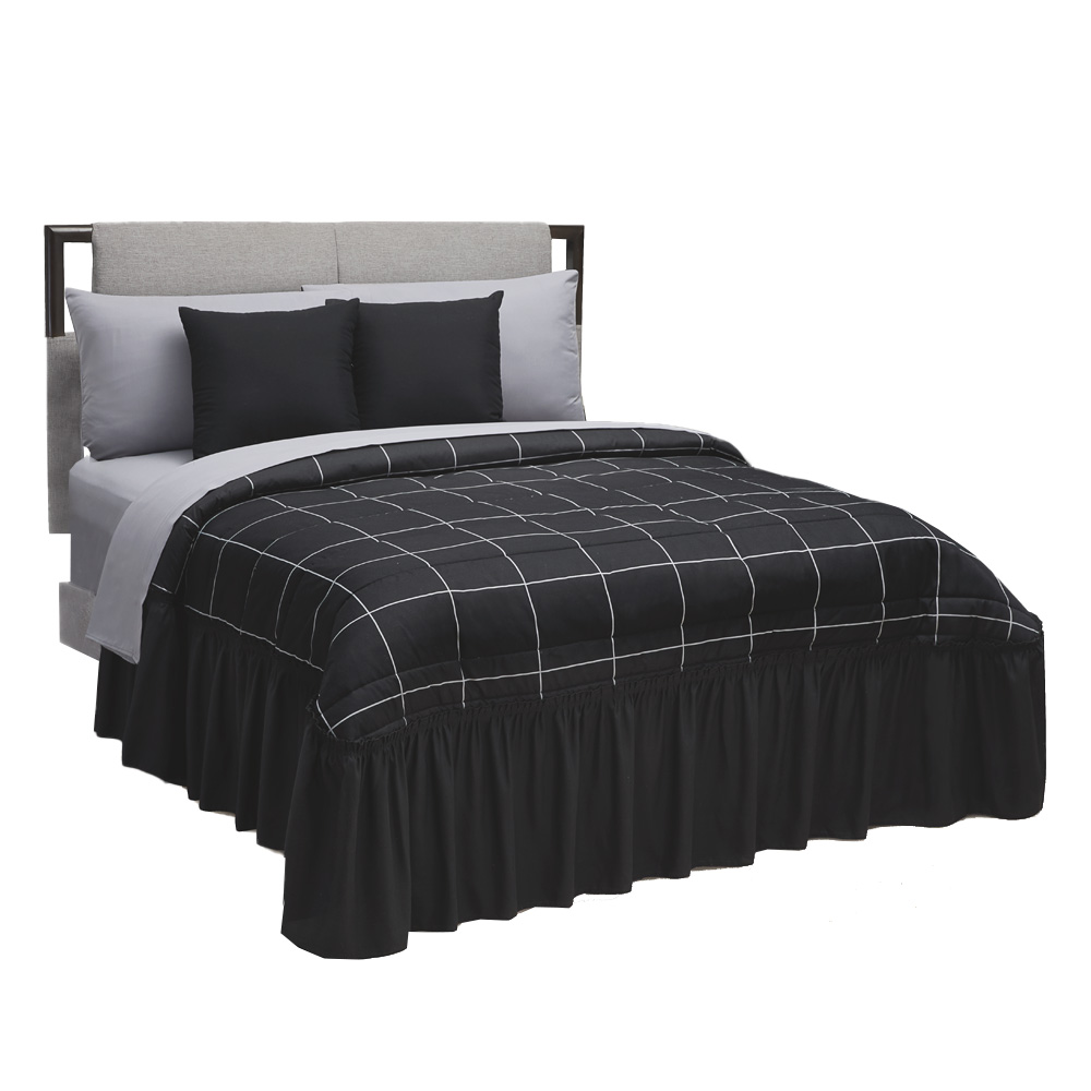 Colcha Con Cojines Logan King Size Negro.