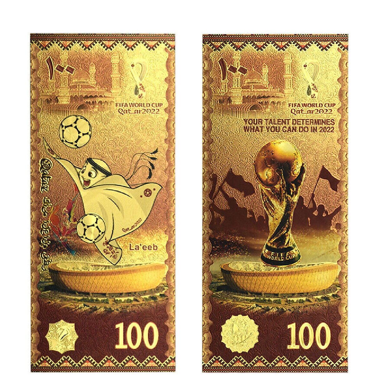 Nuevo! Billete Conmemorativo Mundial Catar Qatar 2022 Gold.