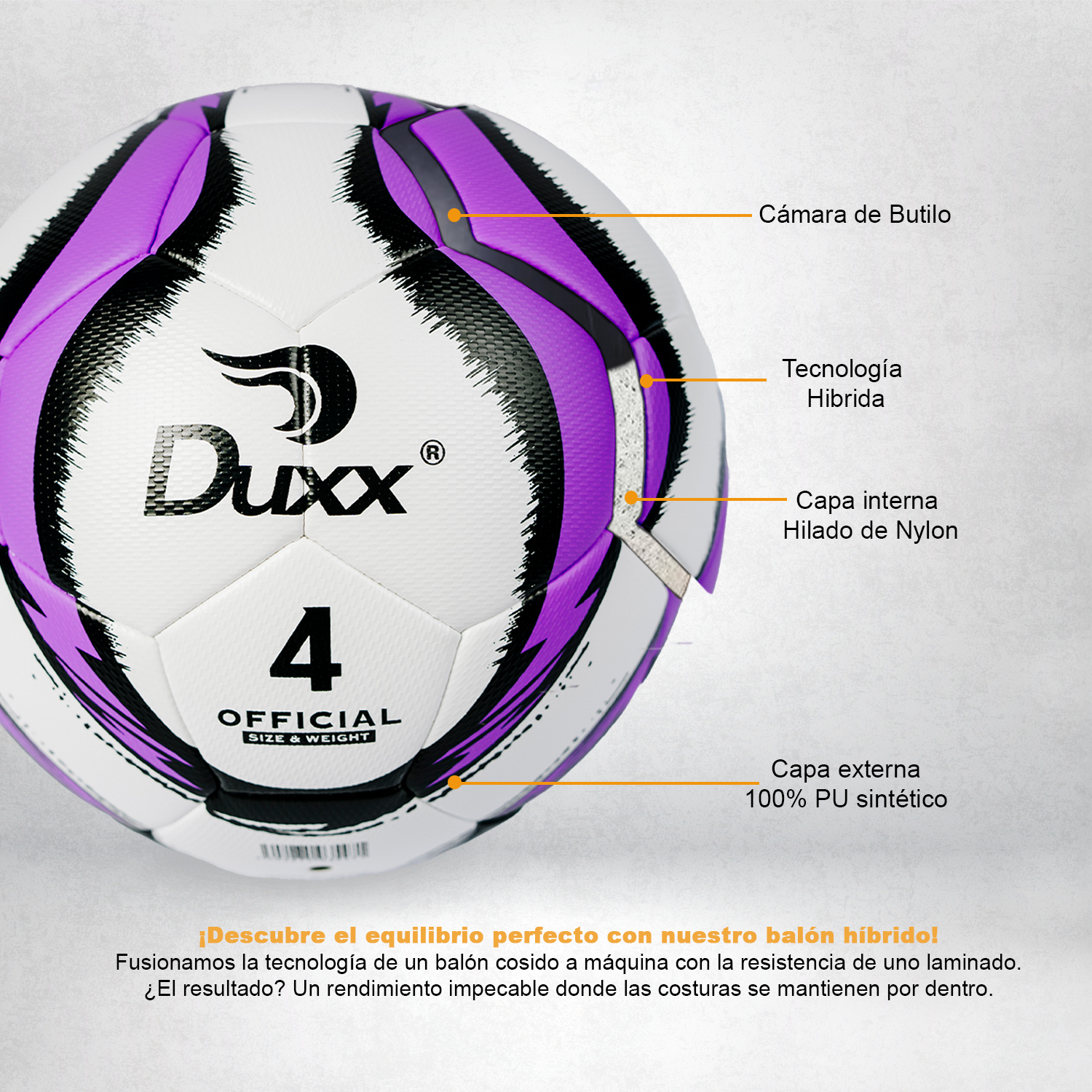 Balón de Fútbol Soccer Duxx Híbrido Max #4 Morado