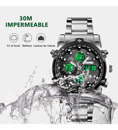 Reloj Elegante Skmei 1389 Triple Hora Acero Inoxidable
