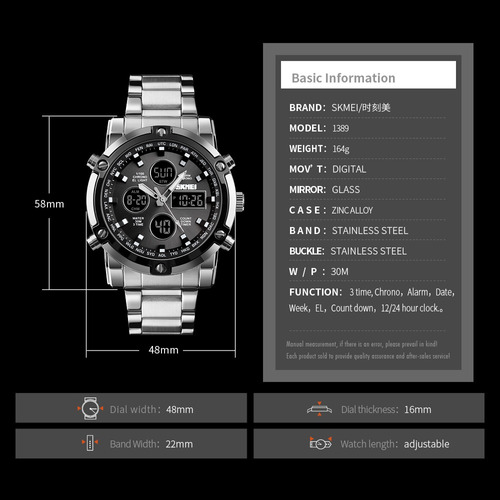 Reloj Elegante Skmei 1389 Triple Hora Acero Inoxidable