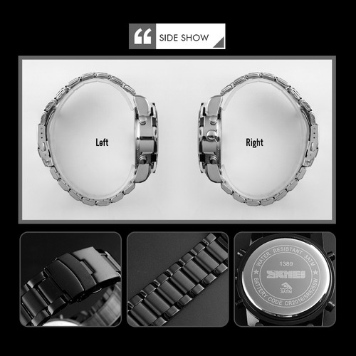 Reloj Elegante Skmei 1389 Triple Hora Acero Inoxidable