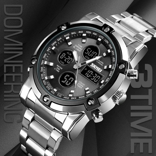 Reloj Elegante Skmei 1389 Triple Hora Acero Inoxidable