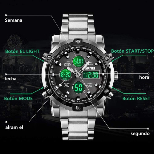 Reloj Elegante Skmei 1389 Triple Hora Acero Inoxidable