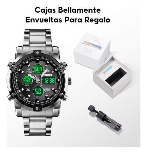 Reloj Elegante Skmei 1389 Triple Hora Acero Inoxidable