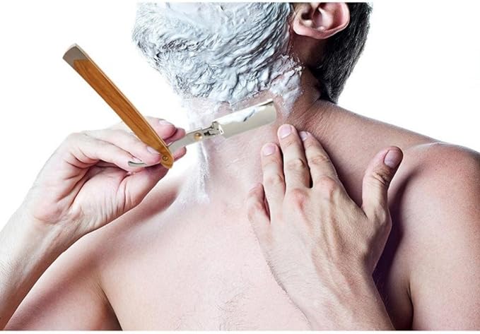 Navaja para Afeitar, Navajas para Afeitar, Porta Navajas de Barbero, Maquinilla de Afeitar Maquinilla de Afeitar de Seguridad con Mango de Madera de Diseño Plegable con 10 piezas de Cabeza de Navaja.