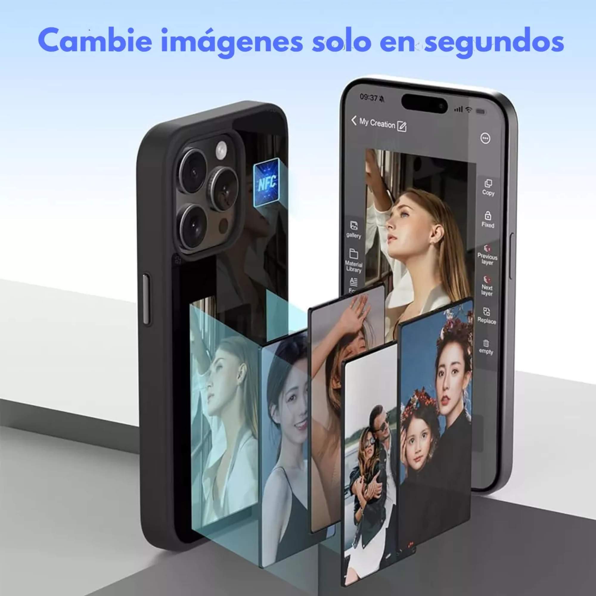 Mr. Gadgets Funda Tinta Inteligente Pantalla Personalizable Para iPhone 15, Case con pantalla de tinta electrónica Protección y estilo 2 en 1 para Iphone 15