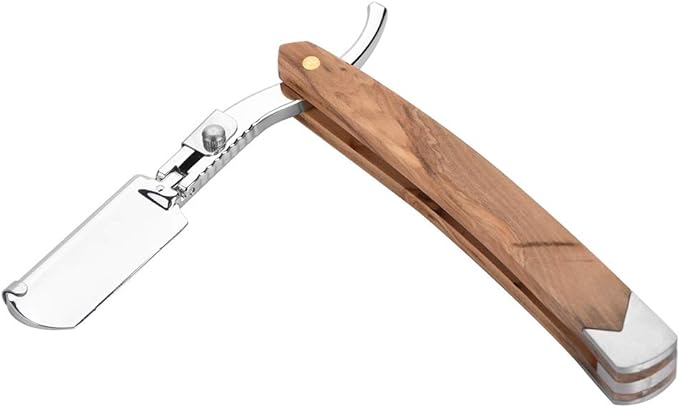 Navaja para Afeitar, Navajas para Afeitar, Porta Navajas de Barbero, Maquinilla de Afeitar Maquinilla de Afeitar de Seguridad con Mango de Madera de Diseño Plegable con 10 piezas de Cabeza de Navaja.
