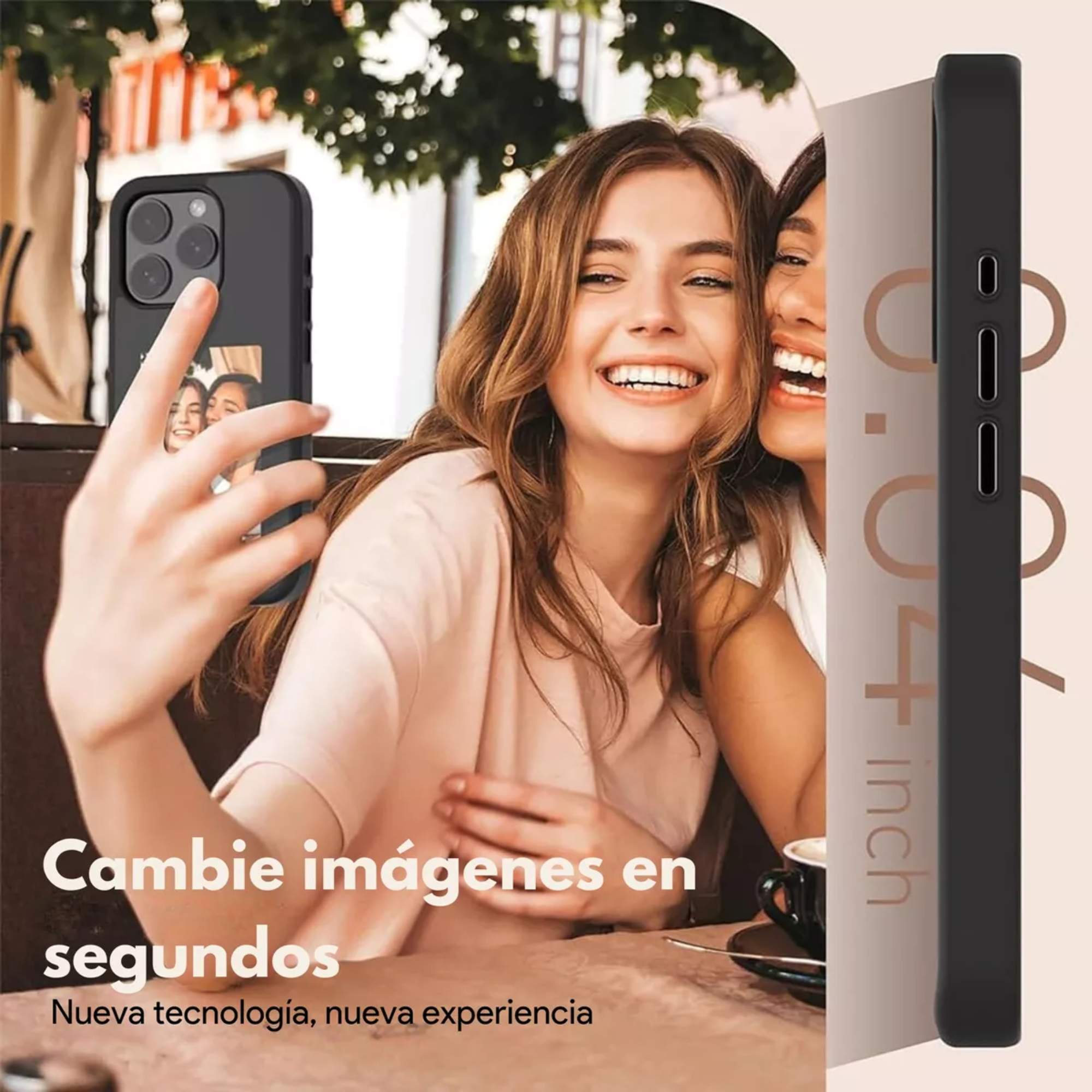 Mr. Gadgets Funda Tinta Inteligente Pantalla Personalizable Para iPhone 15, Case con pantalla de tinta electrónica Protección y estilo 2 en 1 para Iphone 15