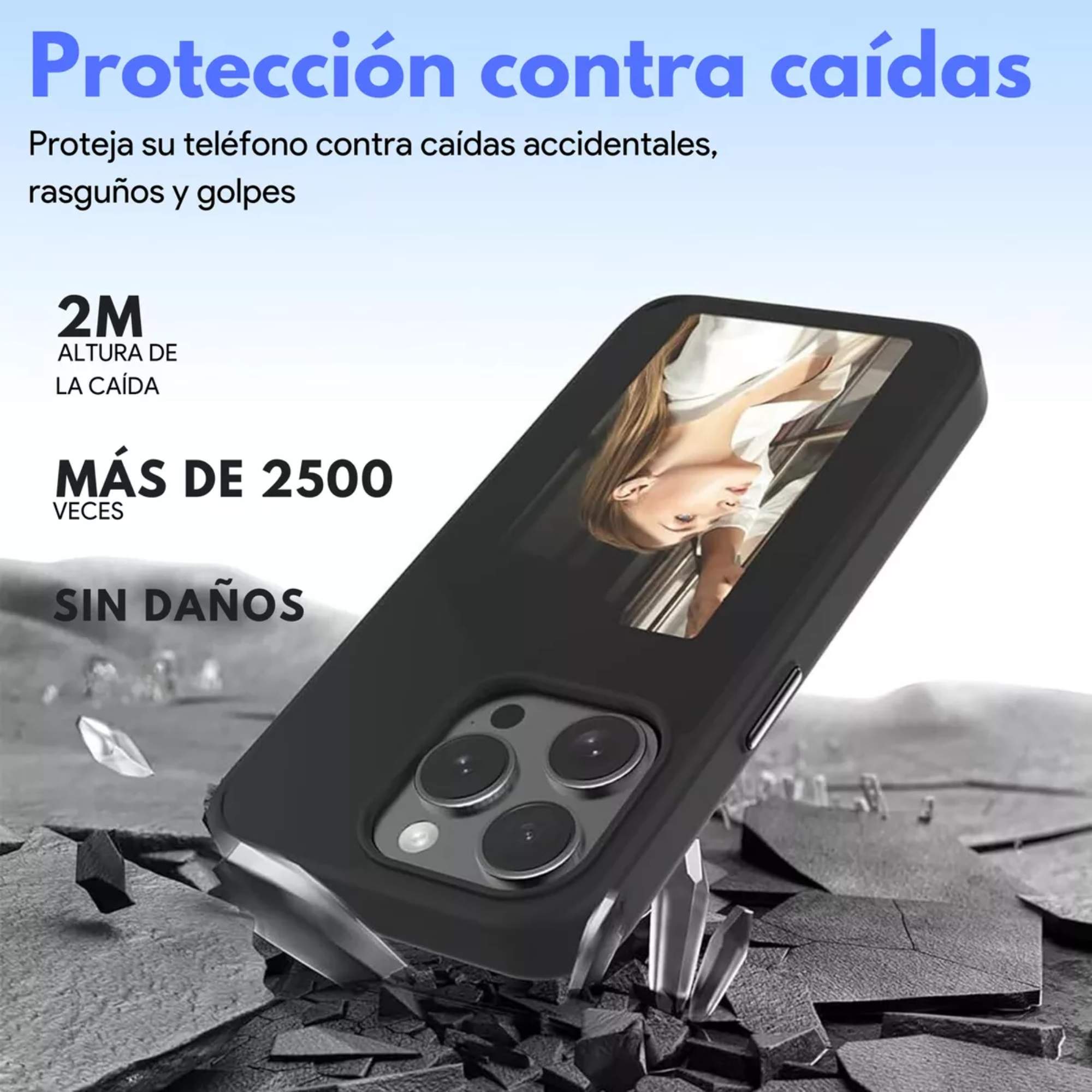 Mr. Gadgets Funda Tinta Inteligente Pantalla Personalizable Para iPhone 15, Case con pantalla de tinta electrónica Protección y estilo 2 en 1 para Iphone 15