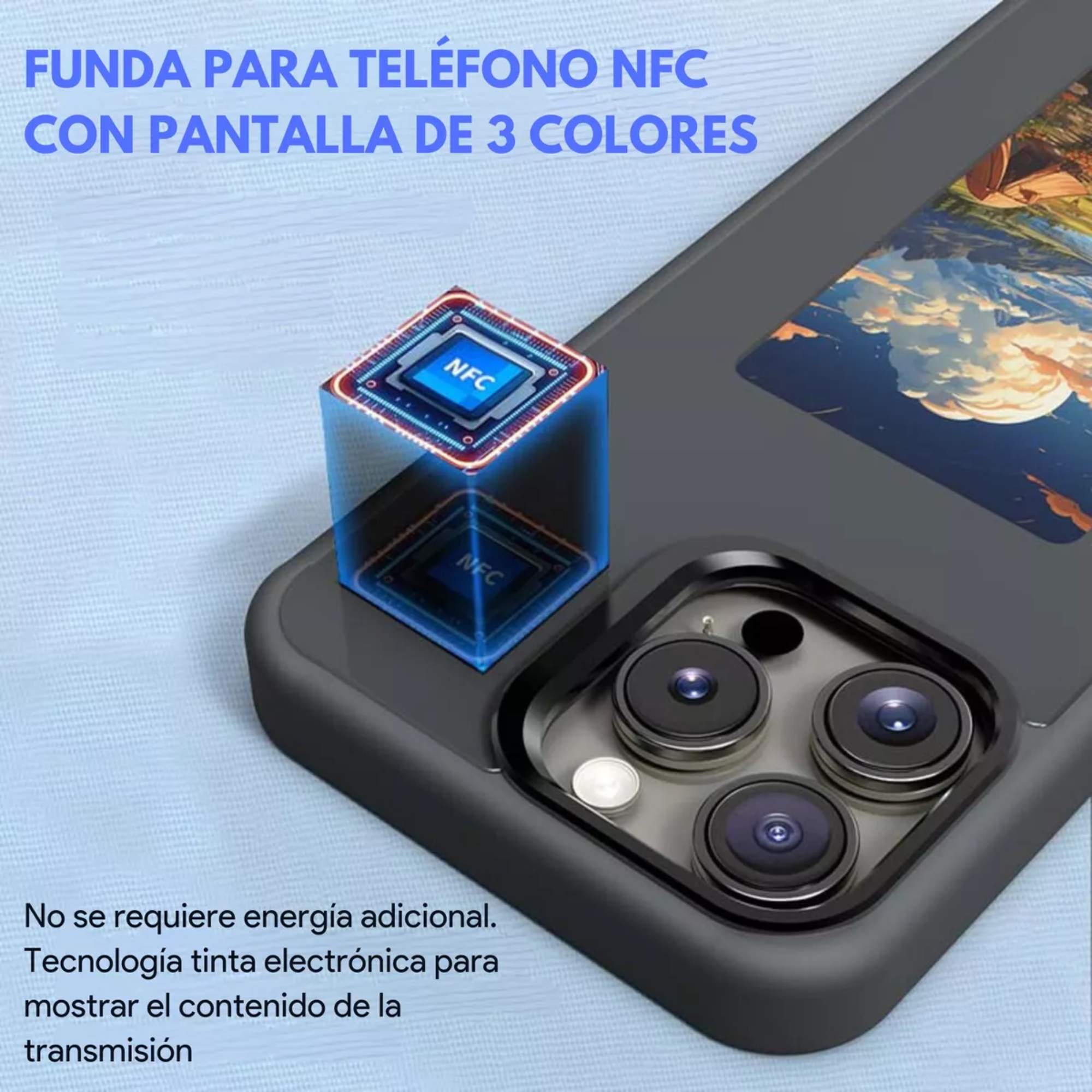 Mr. Gadgets Funda Tinta Inteligente Pantalla Personalizable Para iPhone 15, Case con pantalla de tinta electrónica Protección y estilo 2 en 1 para Iphone 15