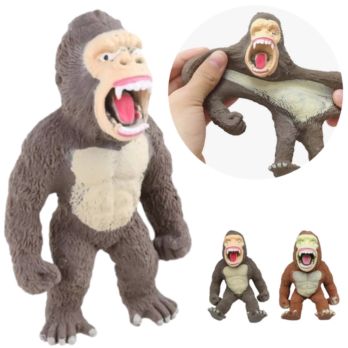 3 Gorila Yeti Rata Juguete Estirable Antiestrés Suave Squishy 240g.