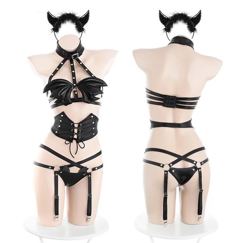 Disfraz Sexy Cosplay Correa Sujetador Alas Vampiro Noche Oscura Halloween
