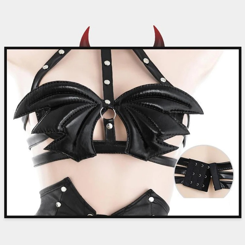 Disfraz Sexy Cosplay Correa Sujetador Alas Vampiro Noche Oscura Halloween