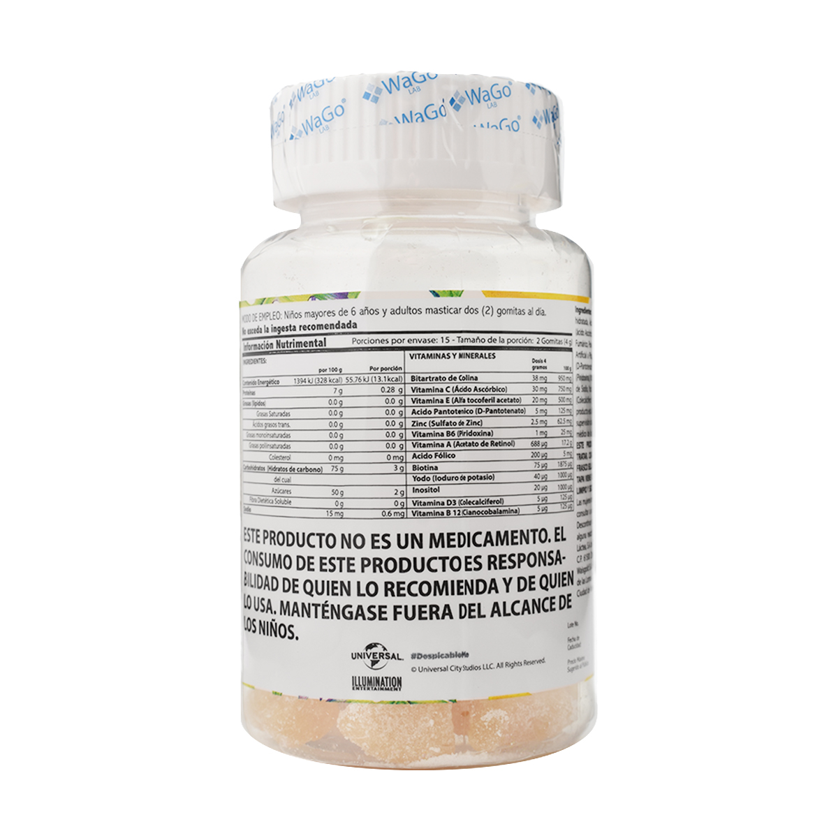 Gummies Minions WaGo LAB 30 Pzas. Cont. 60g Gomitas con vitaminas y minerales para niños y adultos