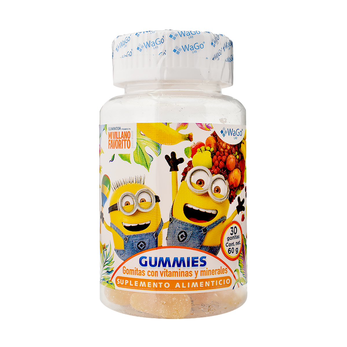 Gummies Minions WaGo LAB 30 Pzas. Cont. 60g Gomitas con vitaminas y minerales para niños y adultos