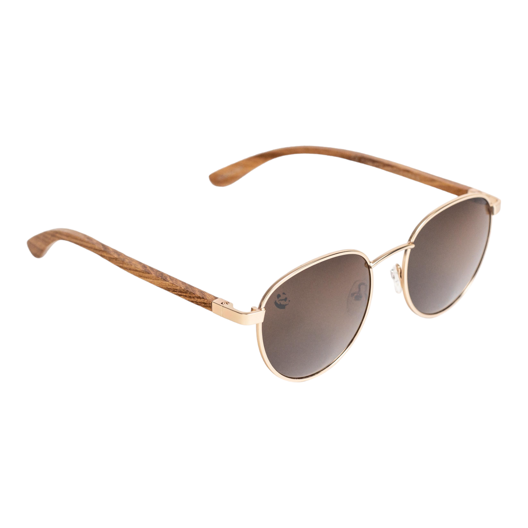 Lentes Gafas de Sol Polarizados PANDAS Unisex Redondos de Madera UV400 Grulla Café.