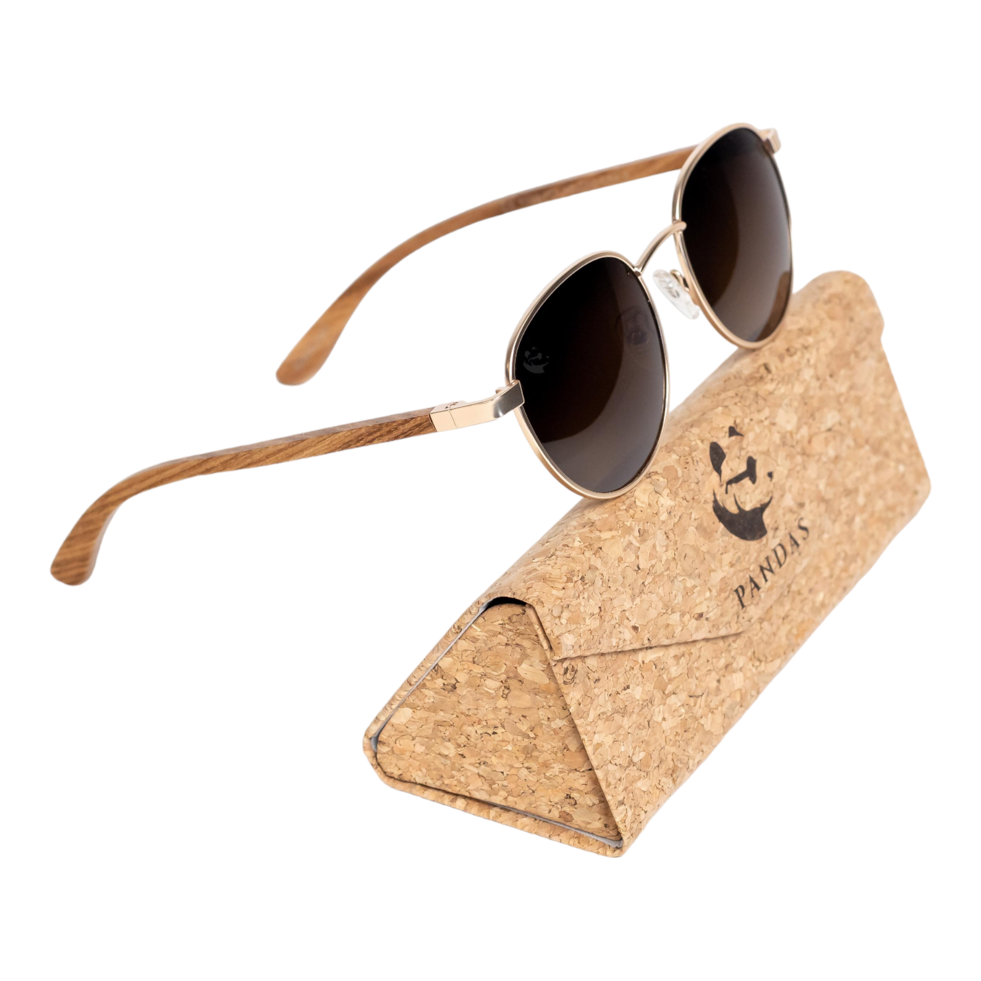 Lentes Gafas de Sol Polarizados PANDAS Unisex Redondos de Madera UV400 Grulla Café.