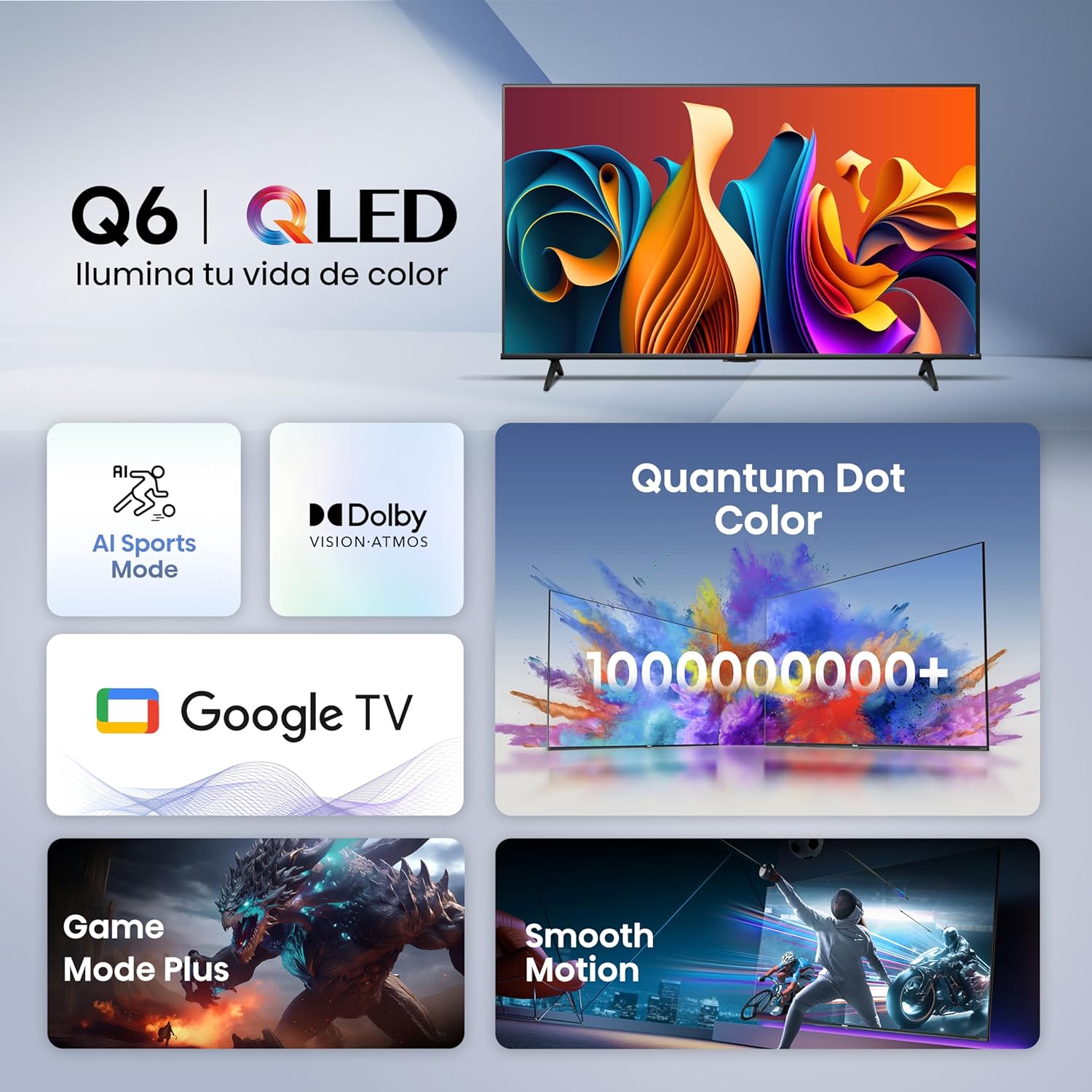 Pantalla Hisense QLED de 75" 4K UHD 75QD6N con Google TV.