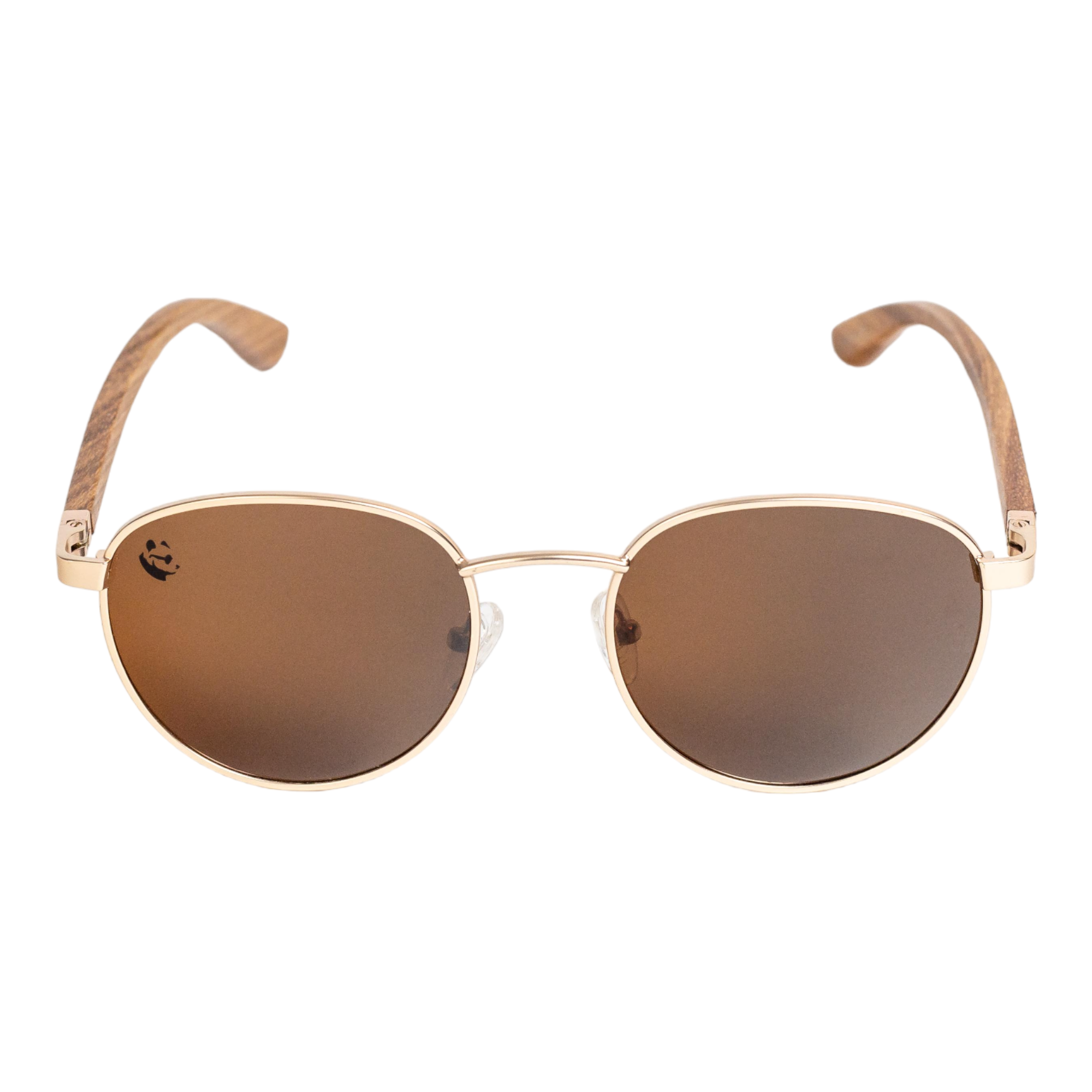Lentes Gafas de Sol Polarizados PANDAS Unisex Redondos de Madera UV400 Grulla Café.