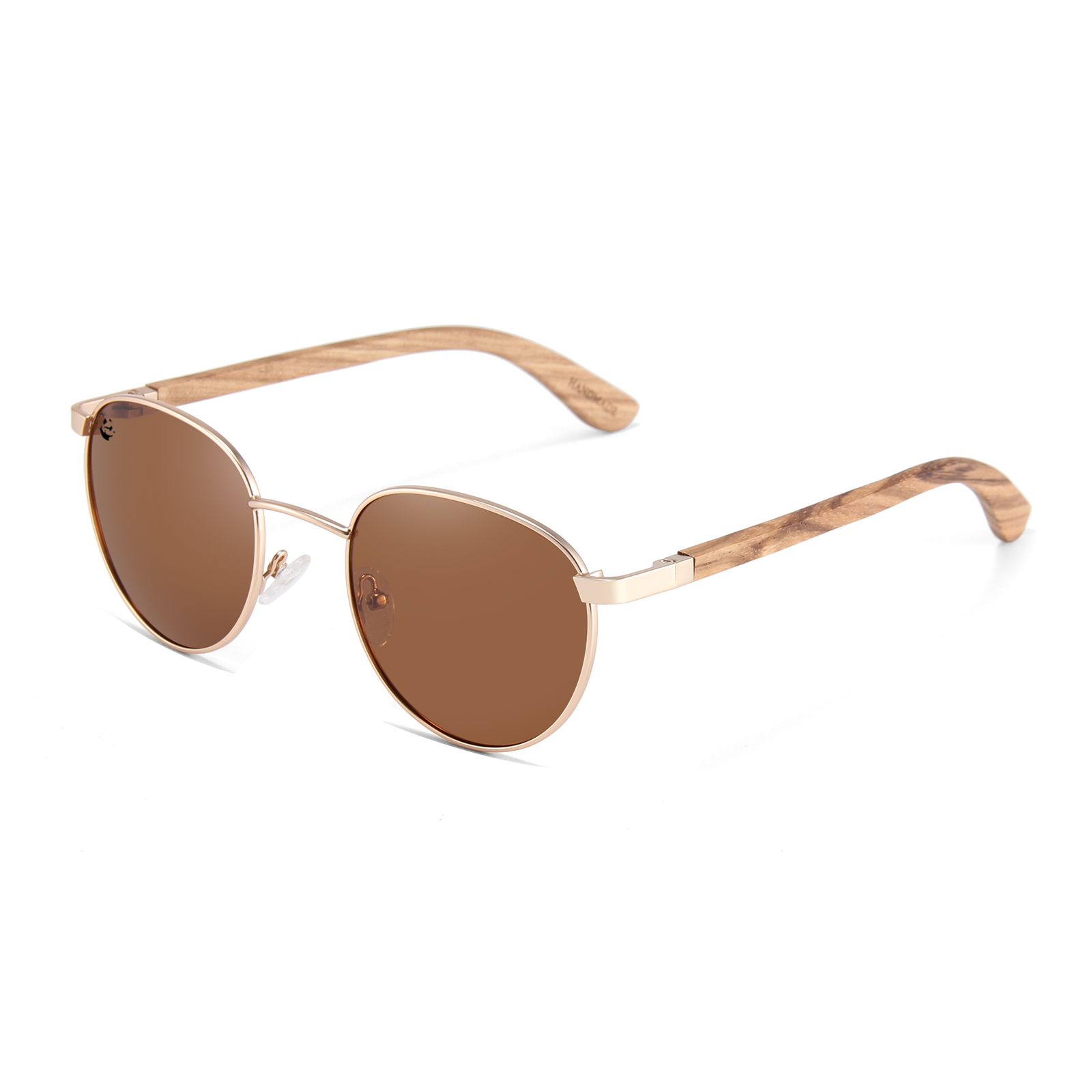 Lentes Gafas de Sol Polarizados PANDAS Unisex Redondos de Madera UV400 Grulla Café.