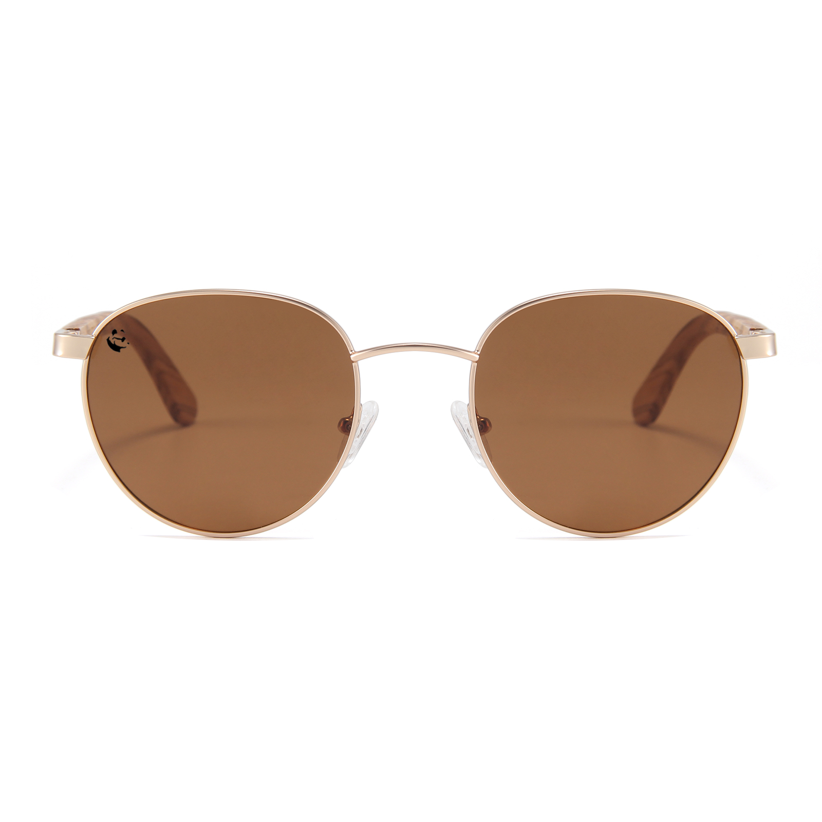 Lentes Gafas de Sol Polarizados PANDAS Unisex Redondos de Madera UV400 Grulla Café.