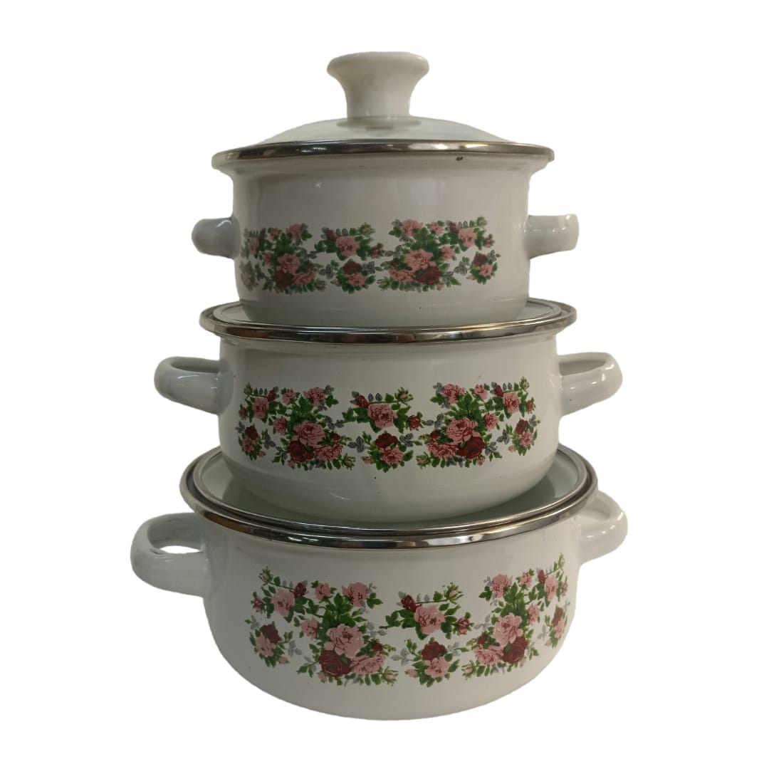 Set de 3 Ollas Peltre con tapa de cristal, Juego de 6 piezas Z479 HOT SPOT.