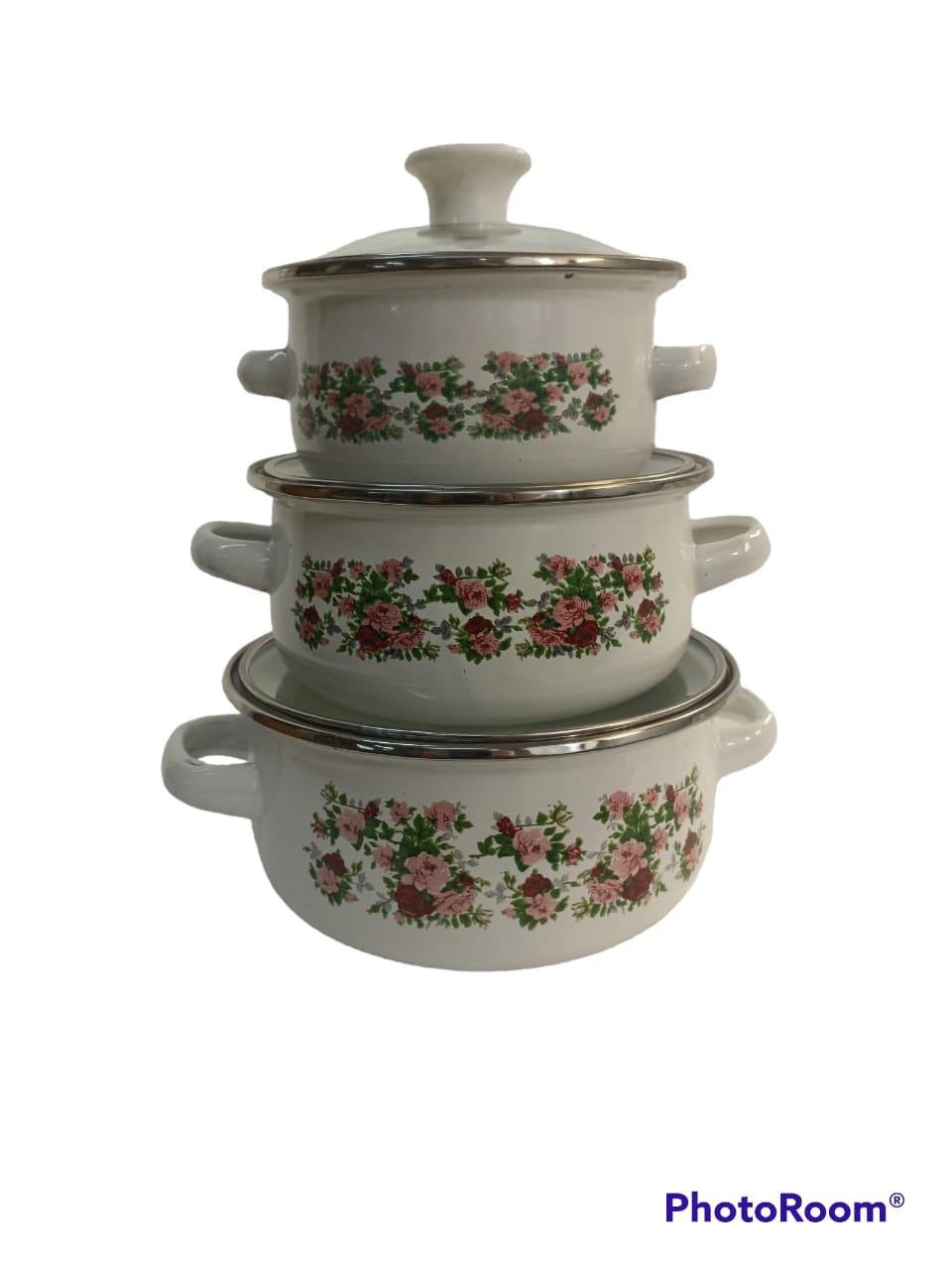 Set de 3 Ollas Peltre con tapa de cristal, Juego de 6 piezas Z479 HOT SPOT.
