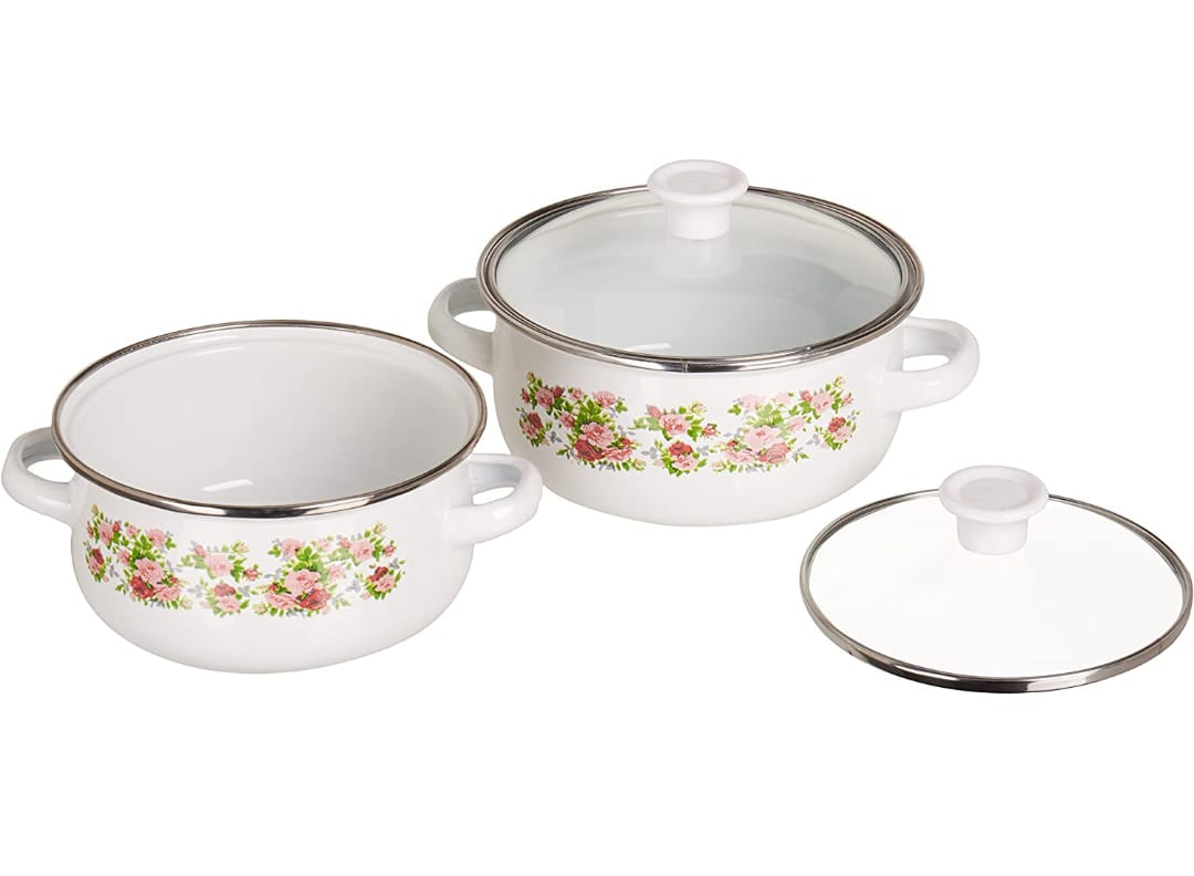 Set de 3 Ollas Peltre con tapa de cristal, Juego de 6 piezas Z479 HOT SPOT.