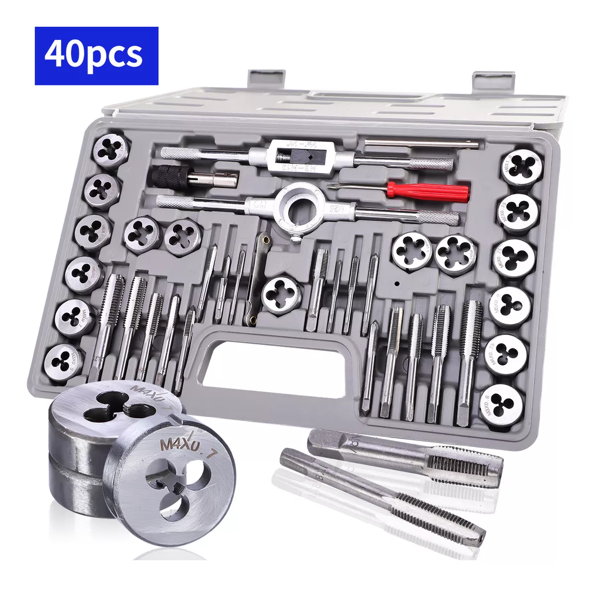 Set Machuelos Y Terraja Métrico De Acero M3-m12 40 Piezas