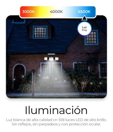 Lampara Solar Con 3 Cabezales Sensor De Movimiento 108 Leds