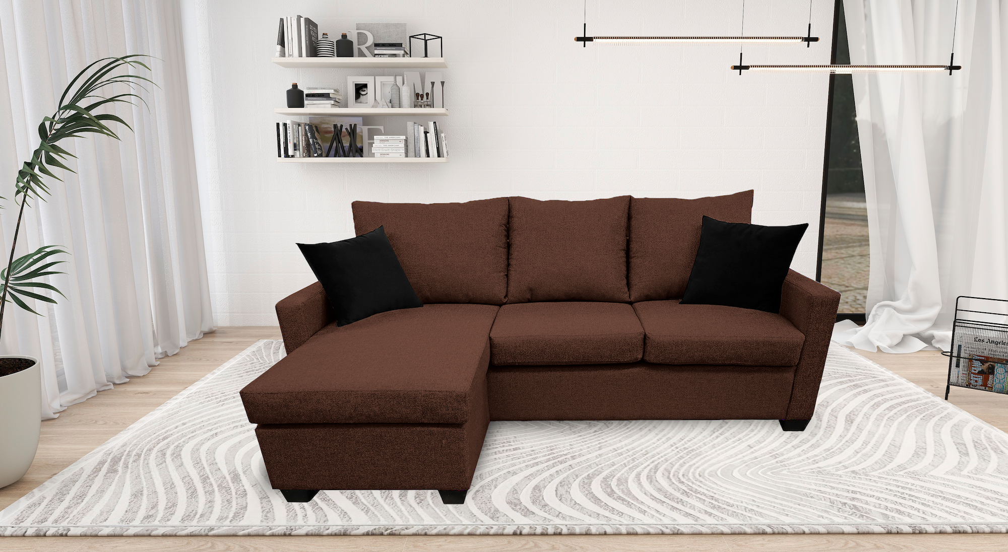 Sala Esquinera El Bazar Store Denver Chocolate, 200x140 cm, Lado derecho e Izquierdo, Lino nacional, Sofa.