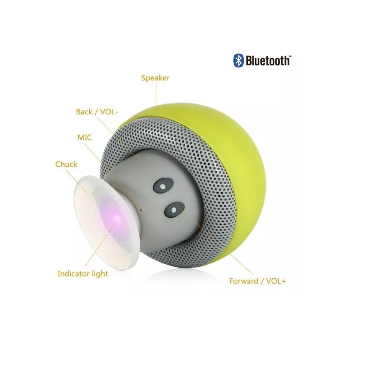 Mini Bocina Hongo Bluetooth Impermeable Recargable Amarilla
