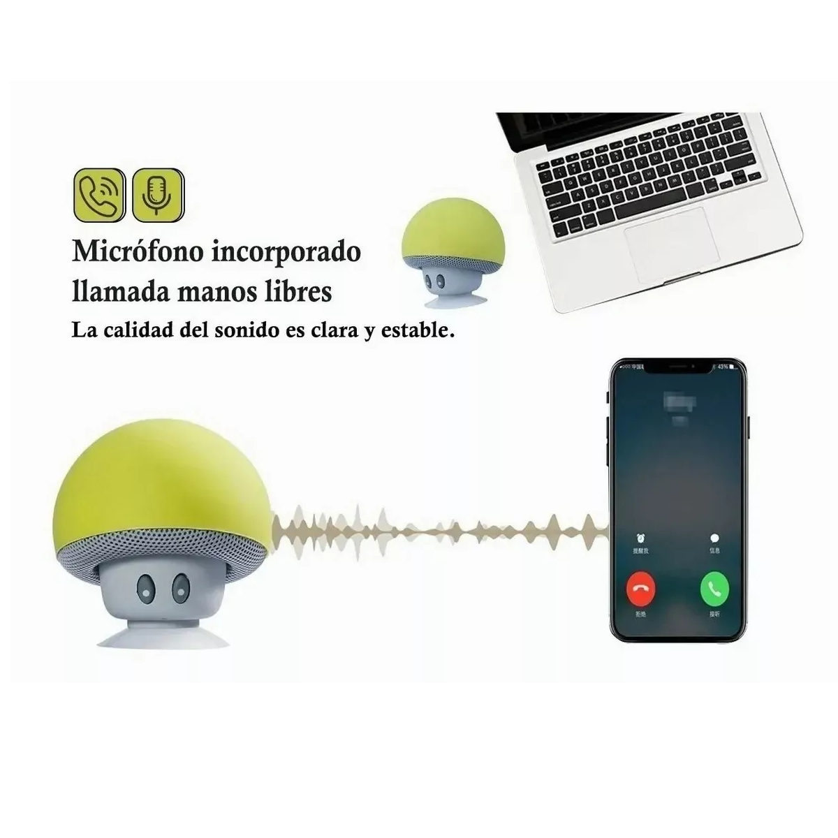 Mini Bocina Hongo Bluetooth Impermeable Recargable Amarilla